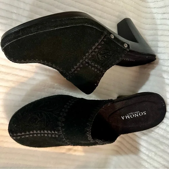Sonoma Juliette Women’s Black Suede Heeled Clogs Size 6 - Picture 2 of 8